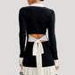 Tossy Ruffled Bow Knit Mini Dress Women's Summer Backless Contrast Cardigan Lace-Up Elegant Dress Female Knitwear Bandage Dress