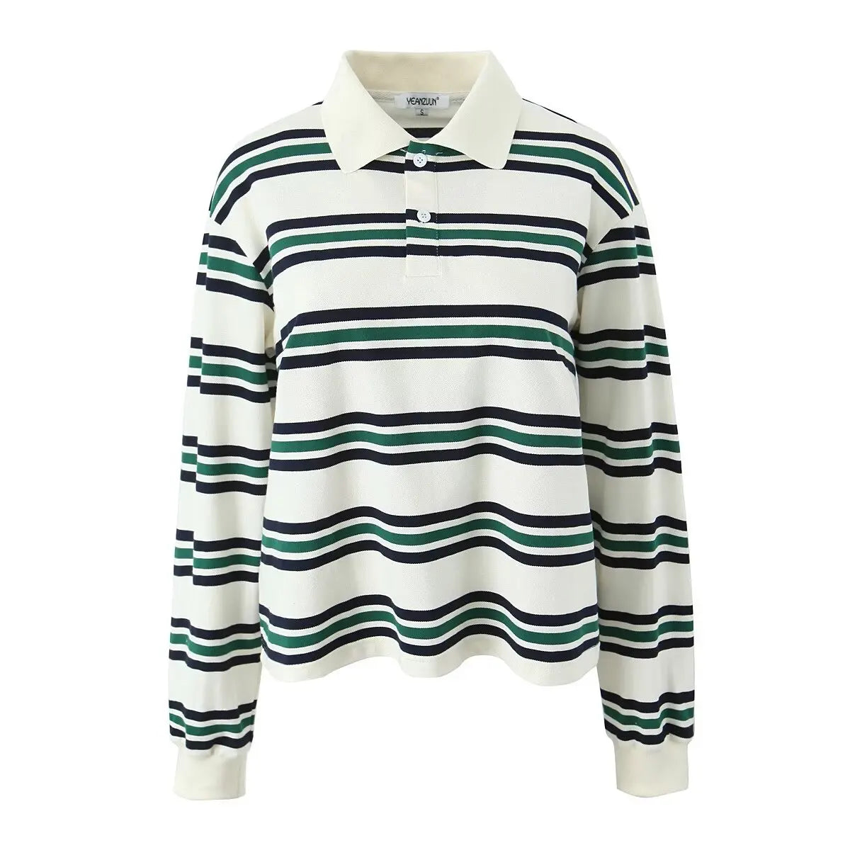 Summer 2025 Polo Shirts Woman Long Sleeve Tops Women Striped Vintage Clothes Polo Shirts Mujer Streetwear Casual Tops Brown
