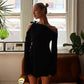 Black Dress For Women Streetwear Lace-up Inclined Collar Hot Vestidos Elegantes Para Mujer Long Sleeve Asymmetrical Y2k Clothes