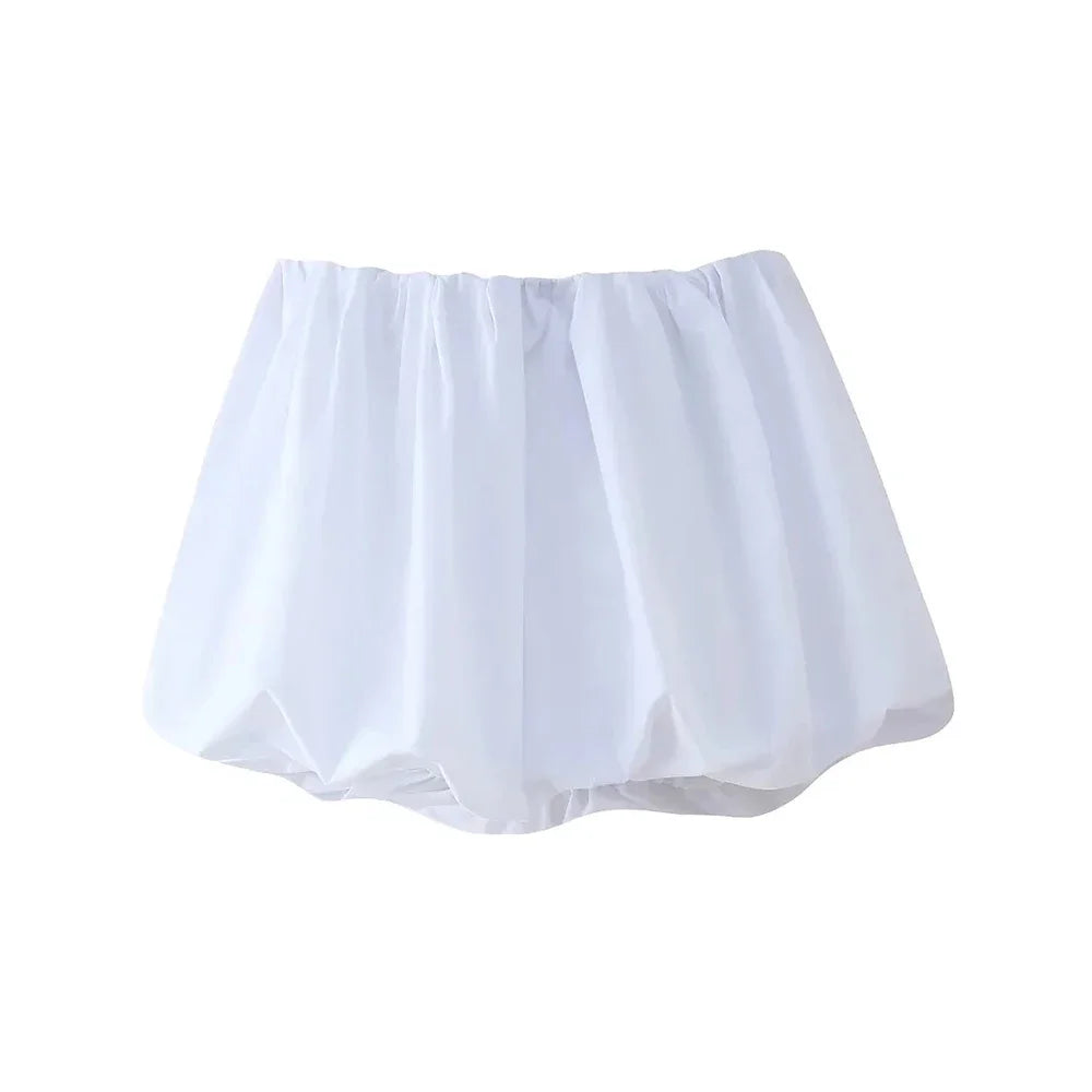 Mooyufon  Women's Balloon Mini Skirt, Mid Elastic Waist, Voluminous Hem, Female Skirts, Fashion