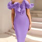 Women's Off Shoulder Bandage Midi Dress Luxury Design Ruffled  Elegant Black Sleeveless Ruffled Sexy Club Party Evening Dresses