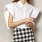 TWOTWINSTYLE Solid Patchwork Button Shirts For Women Lapel Batwing Sleeve Short Length Slim Blouse Female Fashion Clothing New