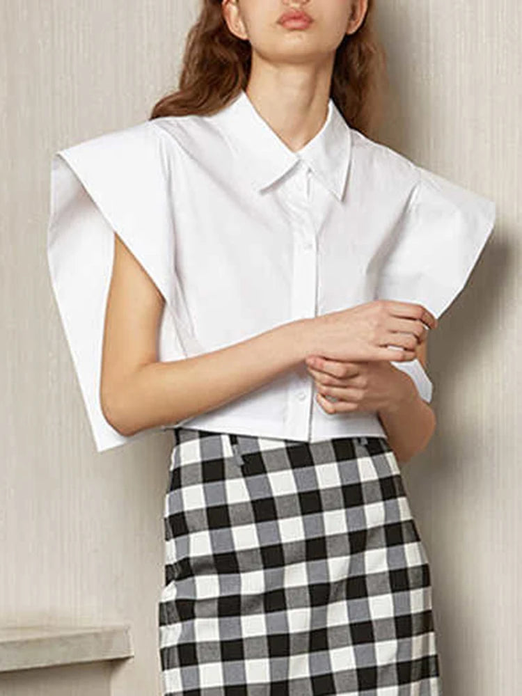 TWOTWINSTYLE Solid Patchwork Button Shirts For Women Lapel Batwing Sleeve Short Length Slim Blouse Female Fashion Clothing New