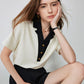 TOYOUTH Women Contrasting Colors POLO Collar T-shirt 2025 Summer New Short Sleeved Top
