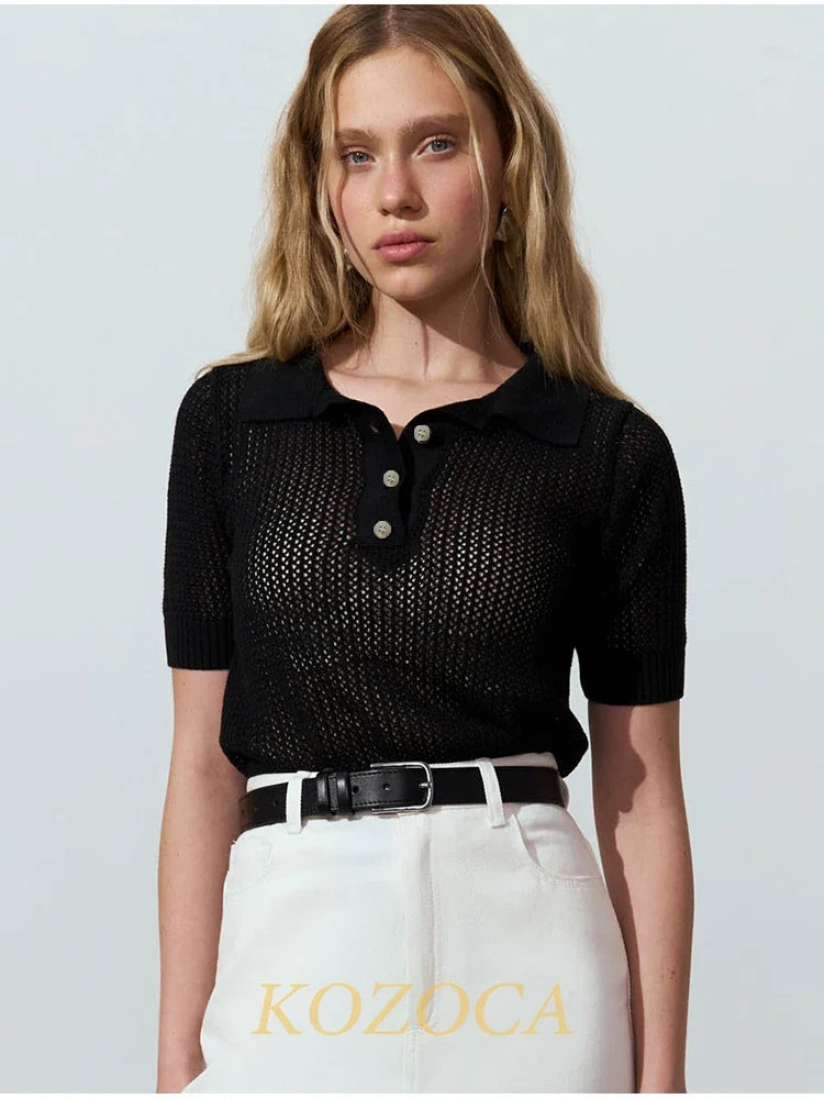 Kozoca Summer Outfits Short Sleeve Solid Polo Shirt Women Fashion Luxury Office Ladies Tops T-Shirts Casual Tees Elegant Clothes