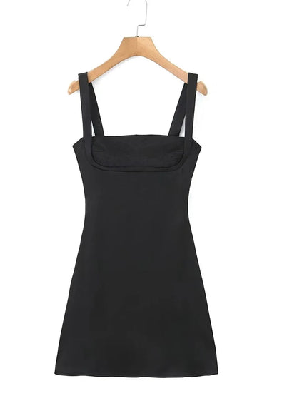 KAOPU ZA Women's Black Embroidered Strap Short Dress Women's Slim-fit Spring Summer praty Mini Dress Club Women's Dress