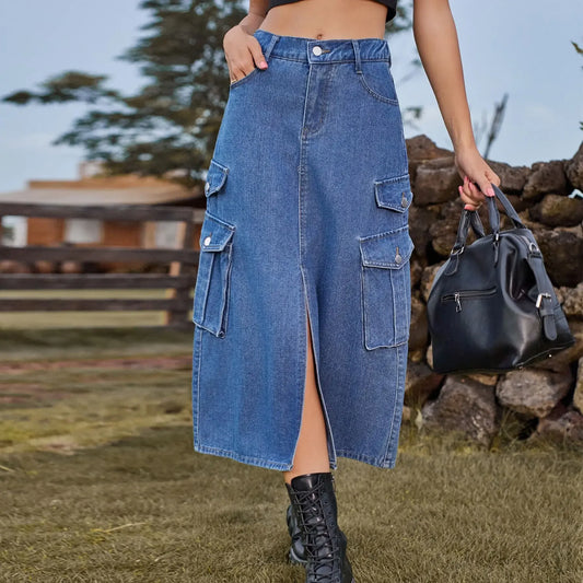 American Style Elastic Waist Denim Workwear Casual Long Dress Skirt New Arrival Women's Clothing European And American Crossbody