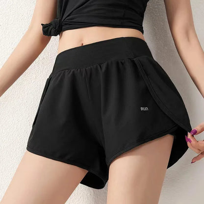 Women 2 In 1 Running Shorts Elastic Waist Pocket Summer Yoga Shorts Woman Cycling Sports Shorts Gym Fitness Shorts Sportswear