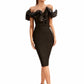 Women's Off Shoulder Bandage Midi Dress Luxury Design Ruffled  Elegant Black Sleeveless Ruffled Sexy Club Party Evening Dresses