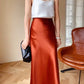 Fashion Women's Skirt A-line Silk High Waist Elegant Skirts Green Blue Long Summer Skirts Korean Side Zipper Office Satin Skirt