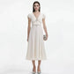 Elegant French Style Dress with Butterfly Knot Waist Cinching Pleated Skirt Cocktail Dress Short Sleeve V Neck Ankle Length