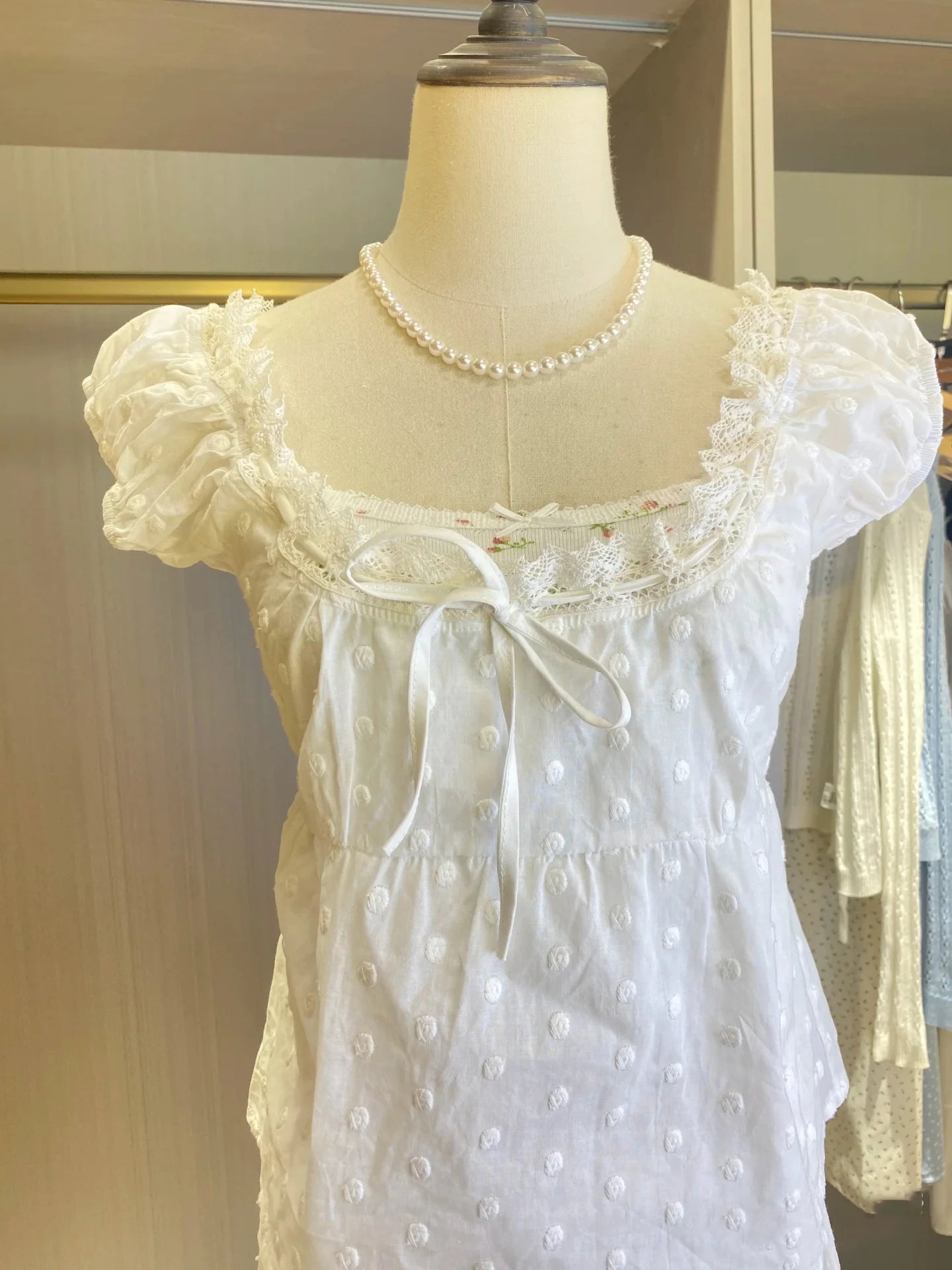 2024 New White Lace Tied Square Neck Summer T-shirts Chic Elegant Short Sleeve Tee Cotton Y2K Street Casual Bow Tie-up Top Women