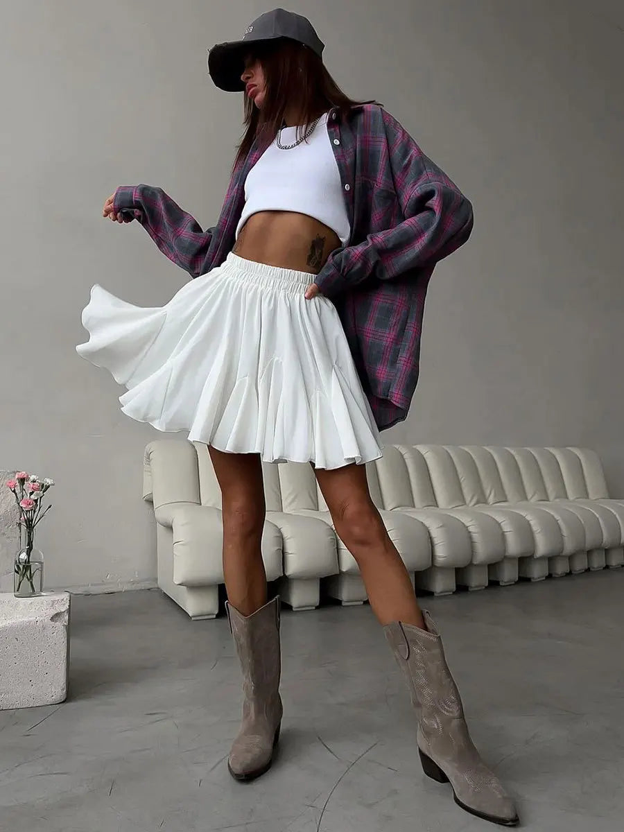 Tuularose Summer Ruffle Short Skirt Women 2025 Summer New Y2k Pleated Patchwork Skirt Casual Streetwear Office Lady Female Skirt