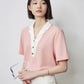 TOYOUTH Women Contrasting Colors POLO Collar T-shirt 2025 Summer New Short Sleeved Top