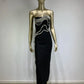 New Women Celebrity Sexy Strapless Backless Diamonds Black Maxi Long Bodycon Bandage Dress 2024 Elegant Evening Club Party Dress