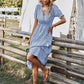 Women's Causal Striped Tassel Medium Long Dress V Neck Button Short Sleeve Spring Summer Dress