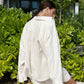 Wolfeel Women's Casual Shorts Sets 100% Cotton Solid Color Cozy Lapel Long Sleeve Shirt Summer New Elastic Waist Shorts Suits