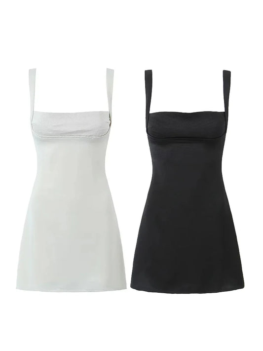 KAOPU ZA Women's Black Embroidered Strap Short Dress Women's Slim-fit Spring Summer praty Mini Dress Club Women's Dress
