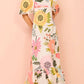 Fashion Square Collar Printed Long Dress Women Elegant Casual Short Puff Sleeved Dresses 2024 Summer Chic Female Vacation Robes