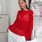 Original Fashion Hollow Out Knit Shirt Spring And Summer Women's Perspective Thin O-Neck Loose Elastic Long Sleeve Knit T-shirt