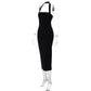 TARUXY One-Shoulder Bodycon Black Evening Dress For Women Sexy Backless Sleeveless Neck-Mounted Long Party Dress Female Elegant