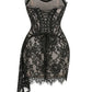 Talenza Women's Sexy Lace Dress Solid Color Sheer Patchwork High Waist Lace Dress Elegant Printed Strapless Slim Evening Dress