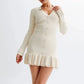 Tossy Ruffled Bow Knit Mini Dress Women's Summer Backless Contrast Cardigan Lace-Up Elegant Dress Female Knitwear Bandage Dress
