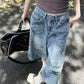 American Style Retro Street Women's Mid-Length Jeans Graffiti Design Loose Straight Cut Shorts Casual Fashionable Denim Shorts