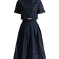 GALCAUR Elegant Two Piece Sets For Women Lapel Short Sleeve Tops High Waist A Line Pleated Skirts Solid Set Female Summer 2023