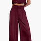 Women's Two Piece Pants Sets Open Navel Outfit Silk Pleated Texture Sleeveless Top Wide Leg Pants Set Summer Matching Sets 2024
