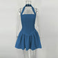 Trendix Ruffle Mini Dress Femme Sexy Backless Patchwork Sleeveless Slim A-Line Dress Vacation Casual Beach Party Elegant Dresses