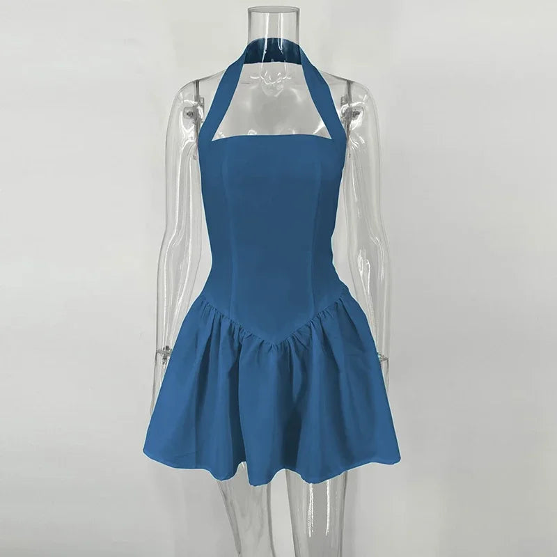 Trendix Ruffle Mini Dress Femme Sexy Backless Patchwork Sleeveless Slim A-Line Dress Vacation Casual Beach Party Elegant Dresses