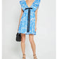 Women Vintage y2k Fairy Floral Print Mini Dress Boho V Neck Puff Sleeve Short Dress Bow Tie Flowy Dress Beach Holiday Sundress