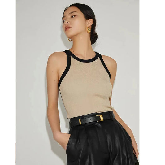 New In Tank Top for Women Collision Color Camisole Undershirt Retro French Wear Suit Inside Slim Short Tops Casual Tank Tees