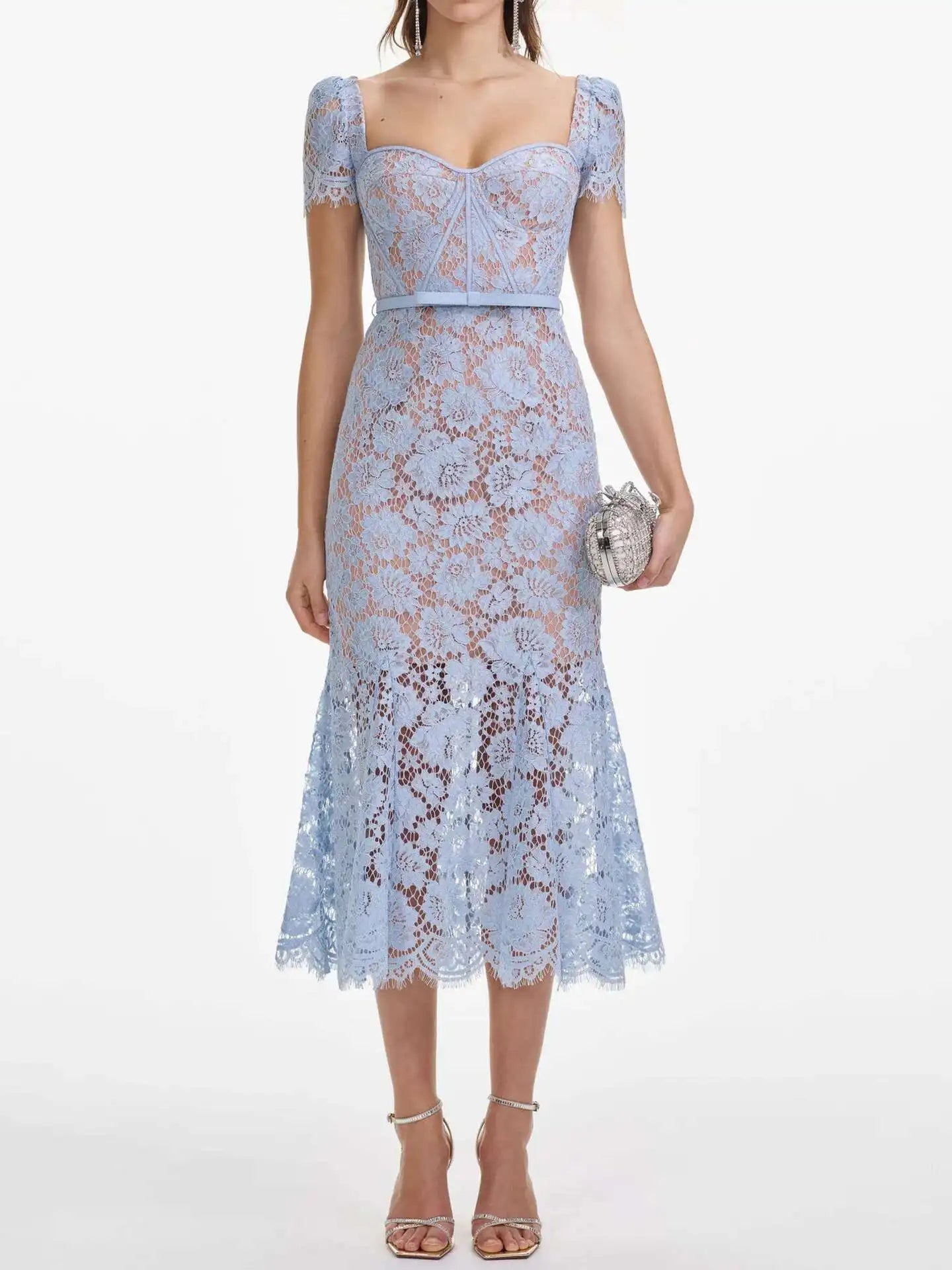 Luxury Hollow Out Long Lace Dresses Women Summer Sexy Hook Crochet Embroidery Flower Solid Backless Wedding Evening Vestidos