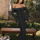 TARUXY Black Lace Flare Sleeve Dress One-Shoulder Women's Slim Tight Waist Sexy Gown Dress Elegant Strapless Long Fishtail Dress