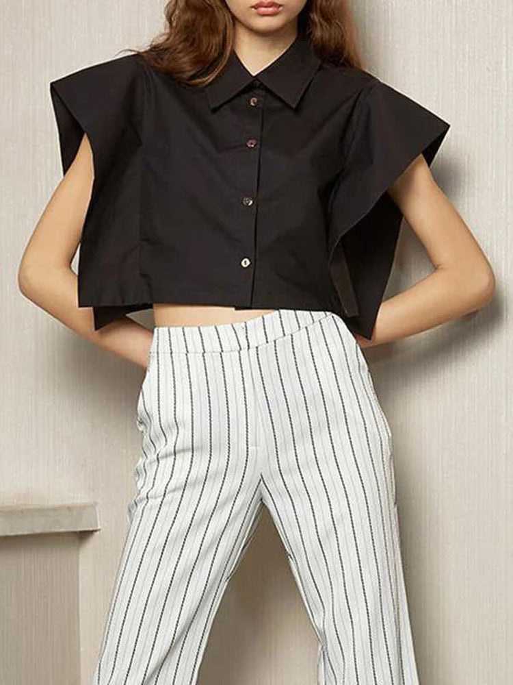 TWOTWINSTYLE Solid Patchwork Button Shirts For Women Lapel Batwing Sleeve Short Length Slim Blouse Female Fashion Clothing New