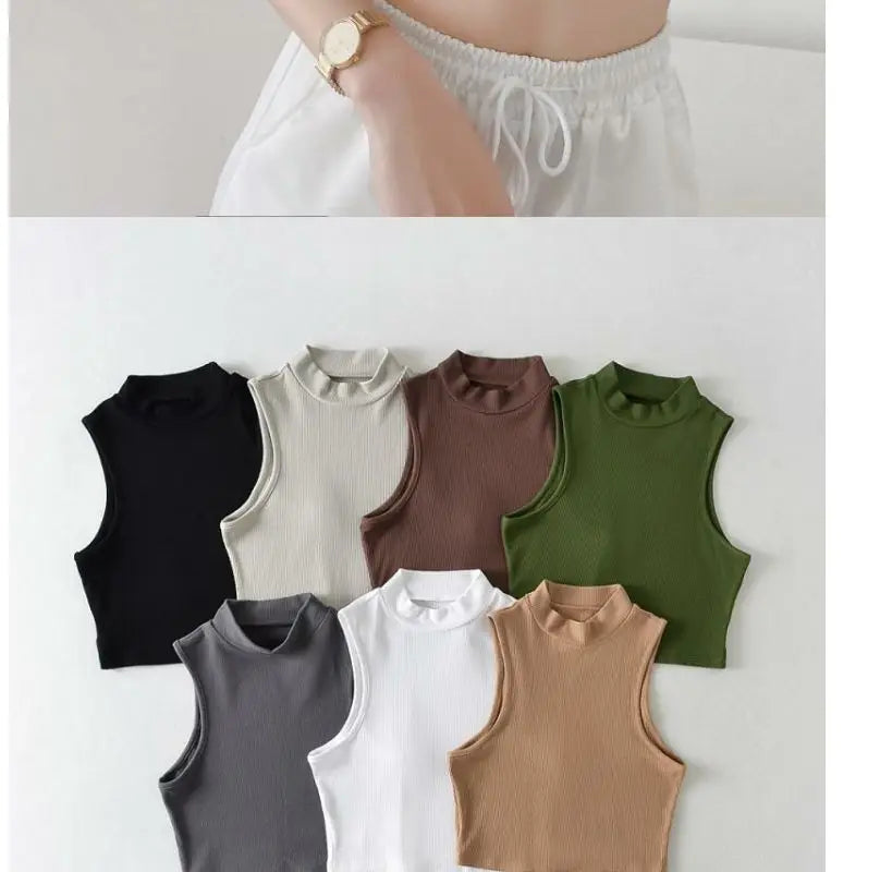 New Arrivals Yoga Fitness Camis Tanks Women Sexy Skinny Cropped Tank Tops Vintage Y2K Turtleneck Camisole Sports Tee Shirt Woman