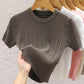 2025 Summer T shirts for Women Casual Female Korean Knit Streetwear Tees Basic Solid Young Cool Tops