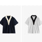 TOYOUTH Women Contrasting Colors POLO Collar T-shirt 2025 Summer New Short Sleeved Top