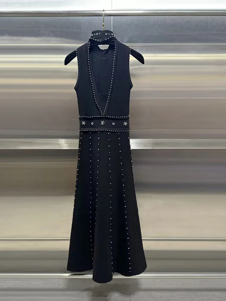 TWOTWINSTYLE Patchwork Embroidered Flares Dresses For Women Round Neck Sleeveless High Waist Mini Summer Dress Female Fashion