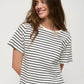 Wolfeel Summer Short Sleeve Striped T-Shirts Women Knitted Basic Casual Tops Female Cozy Loose Cotton Tees