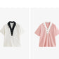 TOYOUTH Women Contrasting Colors POLO Collar T-shirt 2025 Summer New Short Sleeved Top