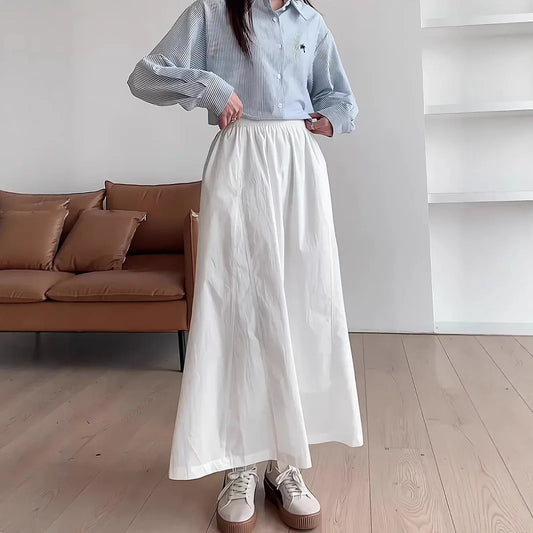 Elegant White A- Line Mini Skirt Women's Spring Summer New French Style Long Skirt Slimming Polyester Fiber Solid Color Skirt