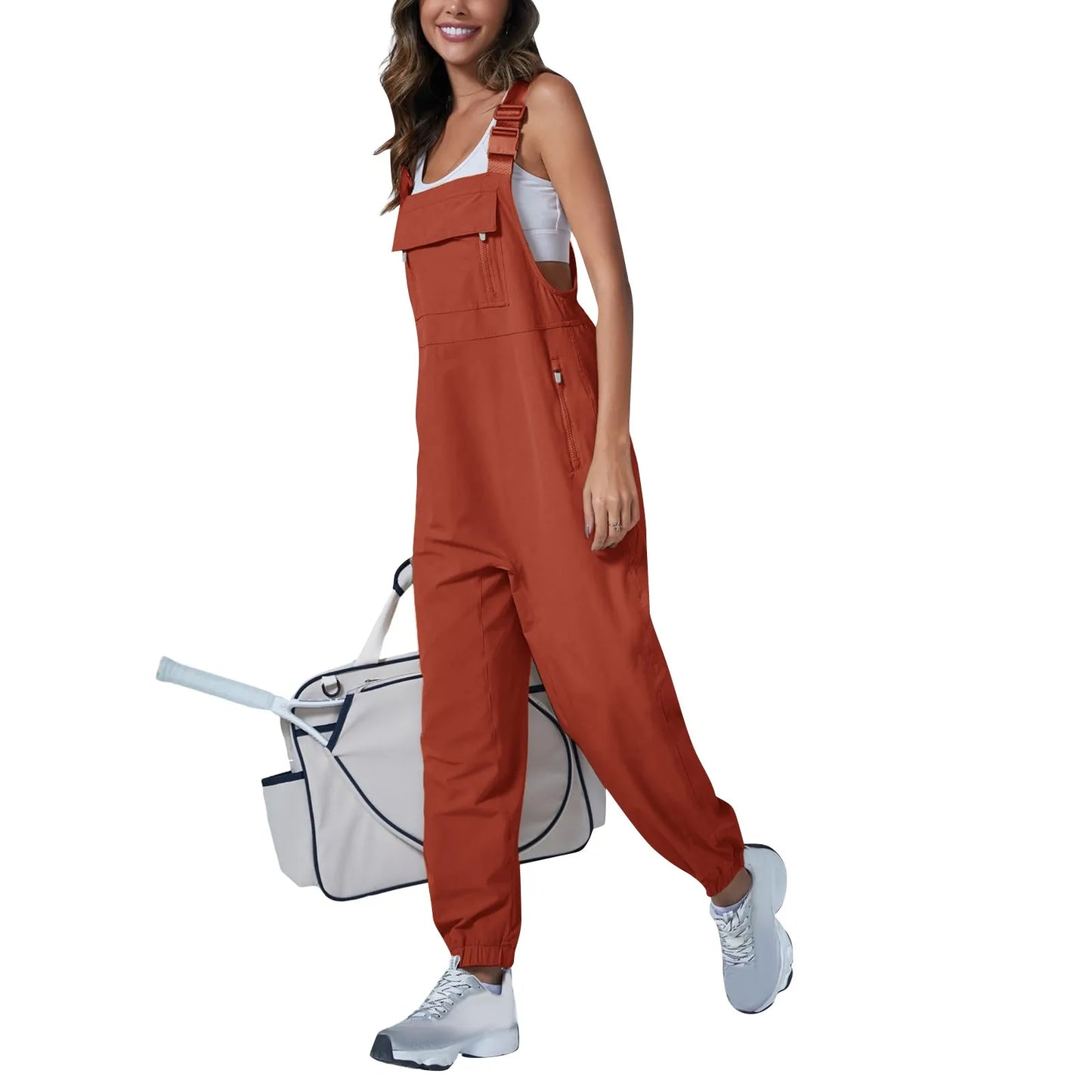 Women'S Jumpsuits Summer Fashion Casual Loose Wide Leg Jumpsuits Solid Color Insert Pockets Retro Button Strap Jumpsuits