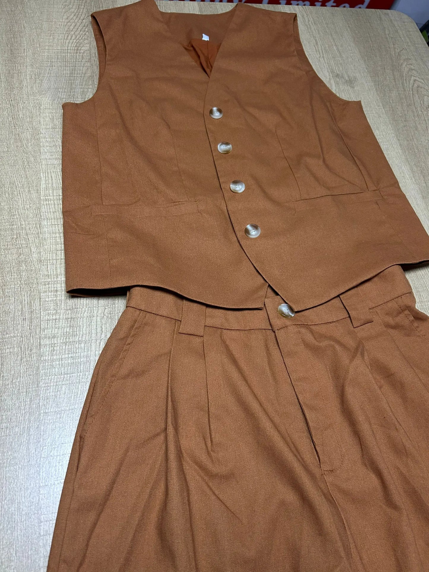 Cotton Linen Blend Vest Wide Leg Pants Suit Spring and Summer Women's Casual Fashion Sleeveless Vest Pleated Low Waist Pants Set