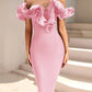 Women's Off Shoulder Bandage Midi Dress Luxury Design Ruffled  Elegant Black Sleeveless Ruffled Sexy Club Party Evening Dresses