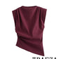TRAFZA Vintage Chic Women Solid Asymmetric O-Neck Zipper Sleeveless Cross Folds Top Fashion 2025 Streetwear Padded Shoulder Top