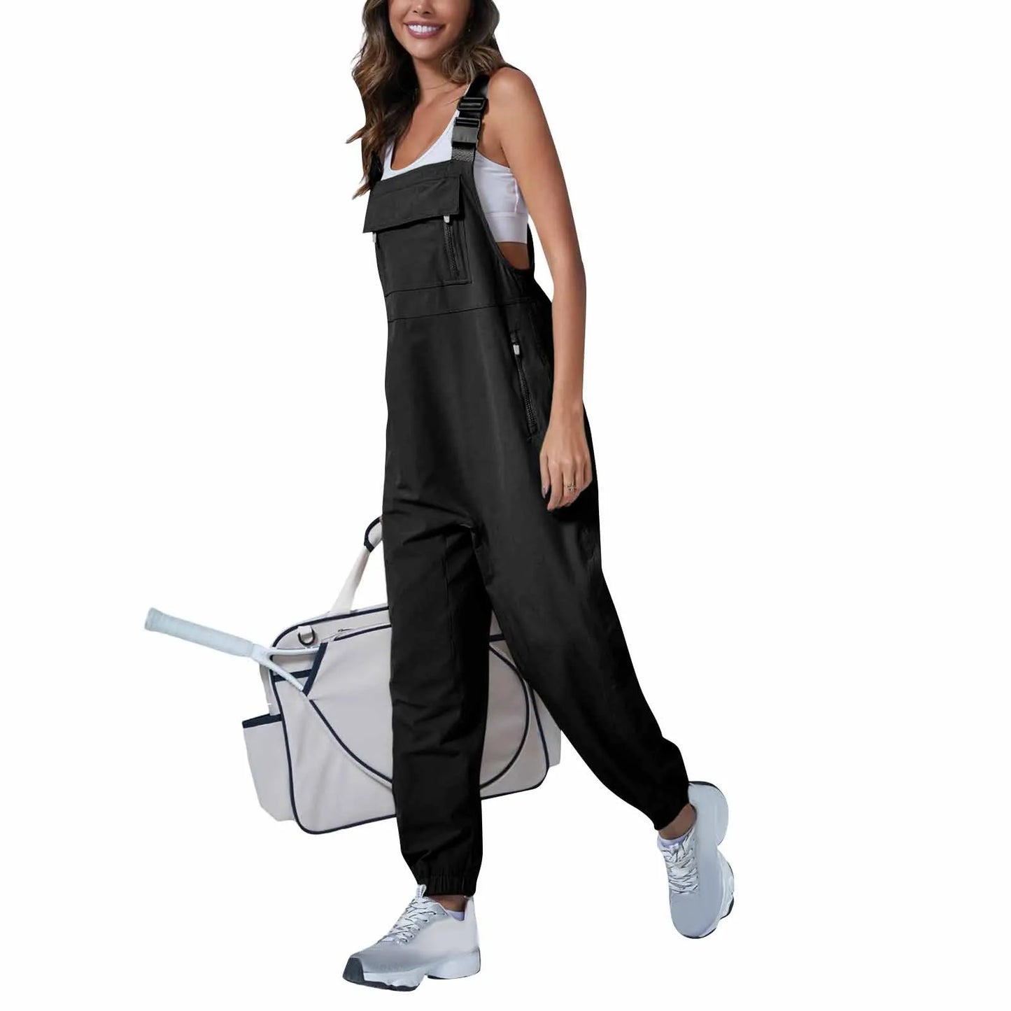Women'S Jumpsuits Summer Fashion Casual Loose Wide Leg Jumpsuits Solid Color Insert Pockets Retro Button Strap Jumpsuits