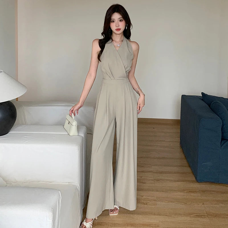 Fashion Elegant Women's Maxi Jumpsuits Style Formal Casual Hatler Bandage Bow Backless Long Pants Party Mujer Loose Rompers Lady